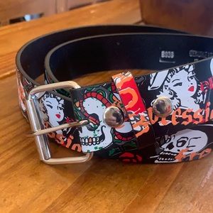 Skeleton colorful print leather belt
